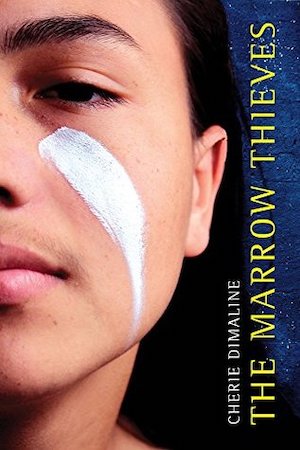 The Marrow Thieves by Cherie Dimaline, young boy with white warrior paint