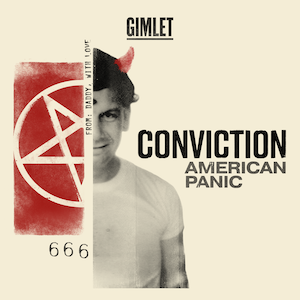 Conviction: American Panic cover, man with horns next to partial satanic star