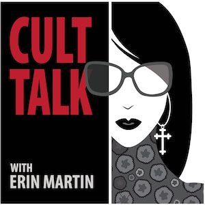 Cult Talk with Erin Martin cover, woman with cross earings and sunglasses