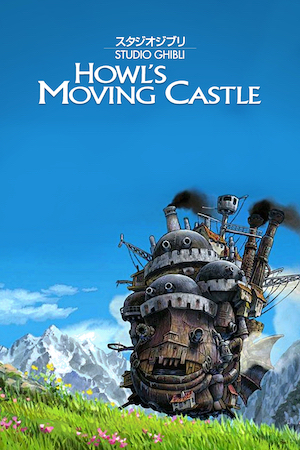 Howl's Moving Castle film poster, bizarre walking contraption in the mountains