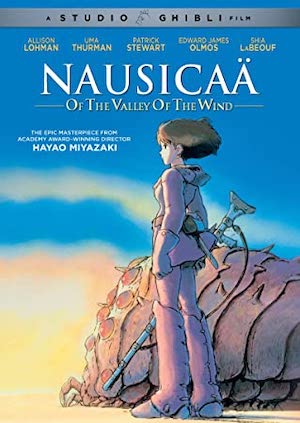 Nausicaa of the Valley of the Wind dvd cover, young girl with weapon standing next to large insect creature