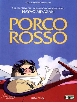 Porco Rosso film poster, humanoid pig flying a plane