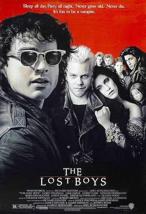 The Lost Boys poster, group of young vampires wearing leather