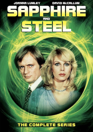 poster of sapphire and steel with man and woman in green swirl