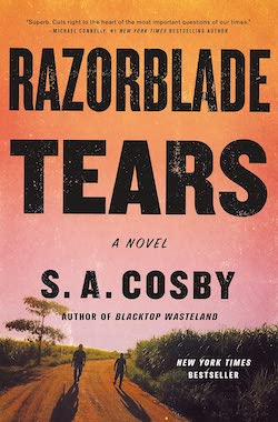 cover of razorblade tears, two men walking down a country road