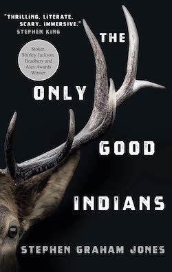 the only good indians book cover, side of an elk's head with eye and thorns